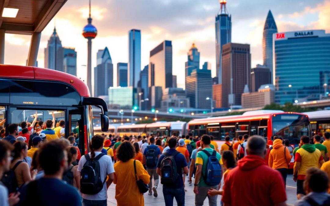 A photograph of a bustling scene at a dallas transportation hub